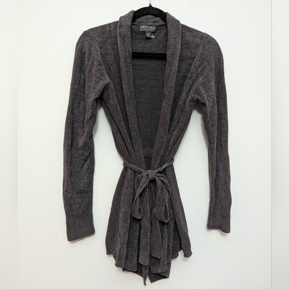 Barefoot Dreams Cozychic Ultra Lite Gray Rib Cardigan Carbon Gray Lounge - Picture 3 of 8